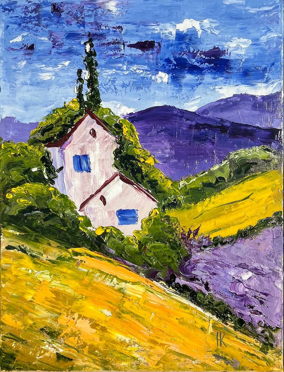 Impressionistic Landscape Oil Painting By Halyna Kirichenko, 18 X 24, Tuscany Cottage, Original Artwork