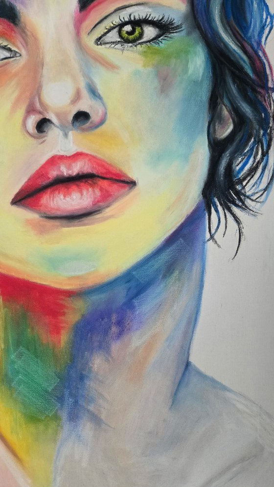 Electric Muse - Oil Pastel Women Portrait