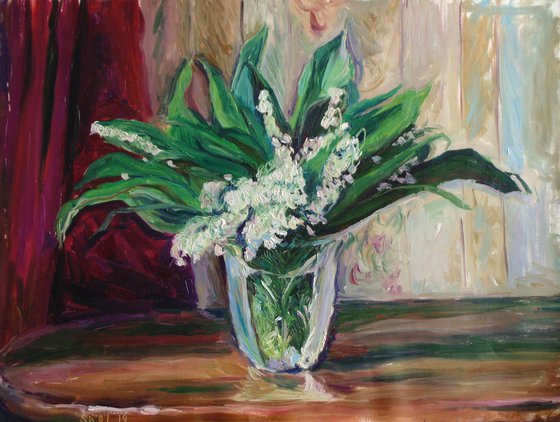 Snowdrops. Oil on paper, 62x47 cm.