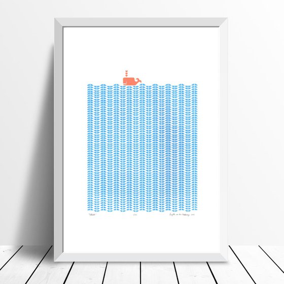 Whale (cerulean & coral) - Framed - FREE UK Delivery