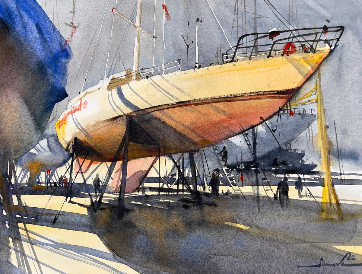 Yachts painting watercolor by 🇺🇦 Samira Yanushkova
