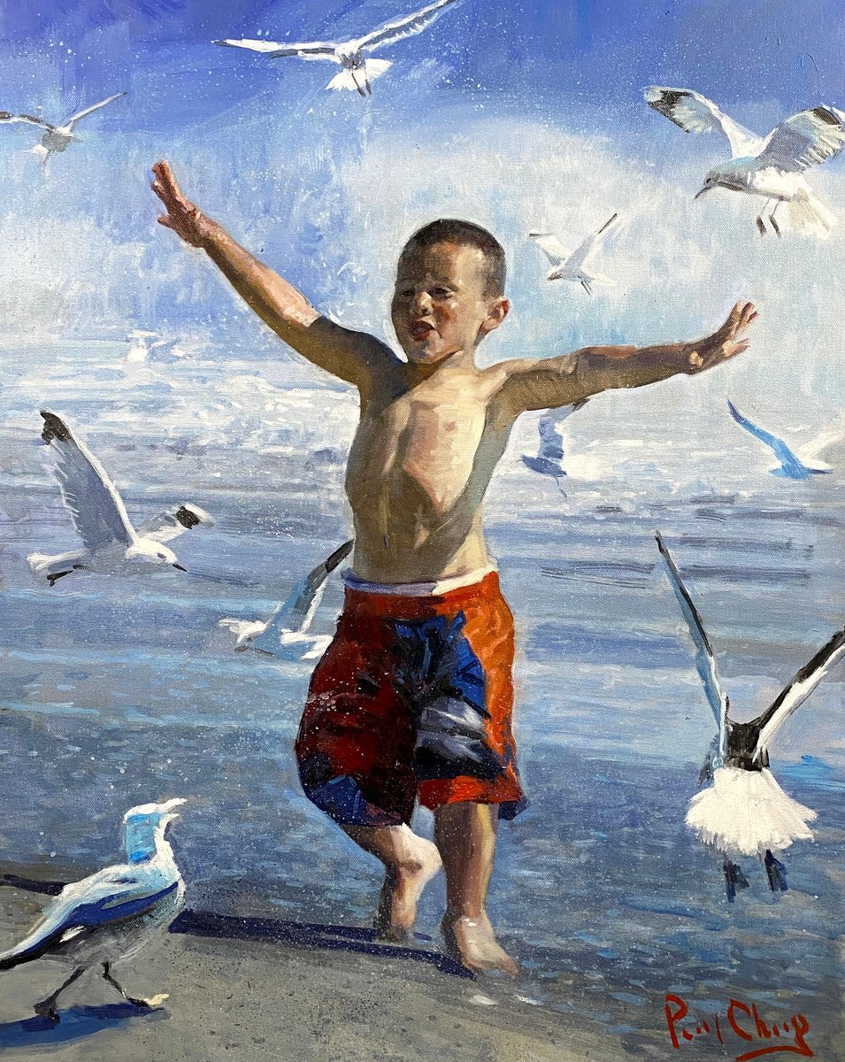 Beach Boy with Seagulls by Paul Cheng