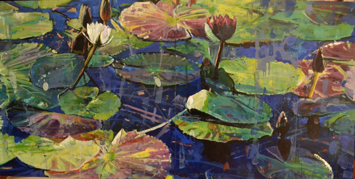 Waterlilies ( Diptych ) By Marco Ortolan, 33 X 17, Artwork For Sale On Artfinder