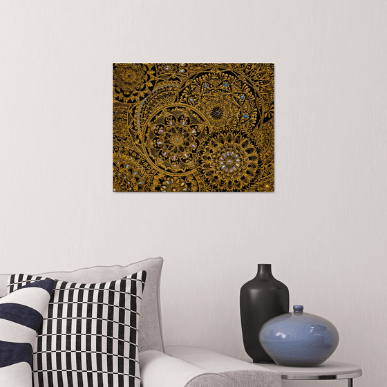 Mandala gold and black boho style wall decor for apartment stylish interior