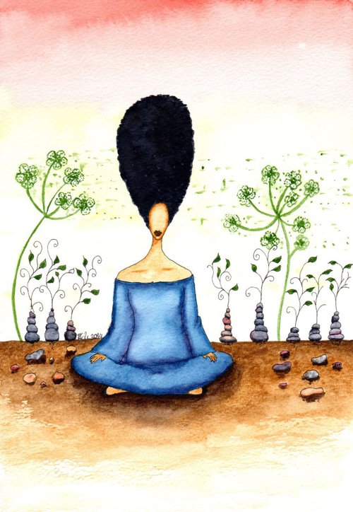 Original Watercolour | Black Art | Afrocentric Painting 'Needing Stillness' by Artist Stacey-Ann Cole by Stacey-Ann Cole