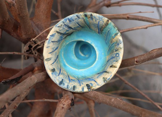Sea ocean  ceramic bowl . Nautical bowl . Ceramic pot with spiral form .