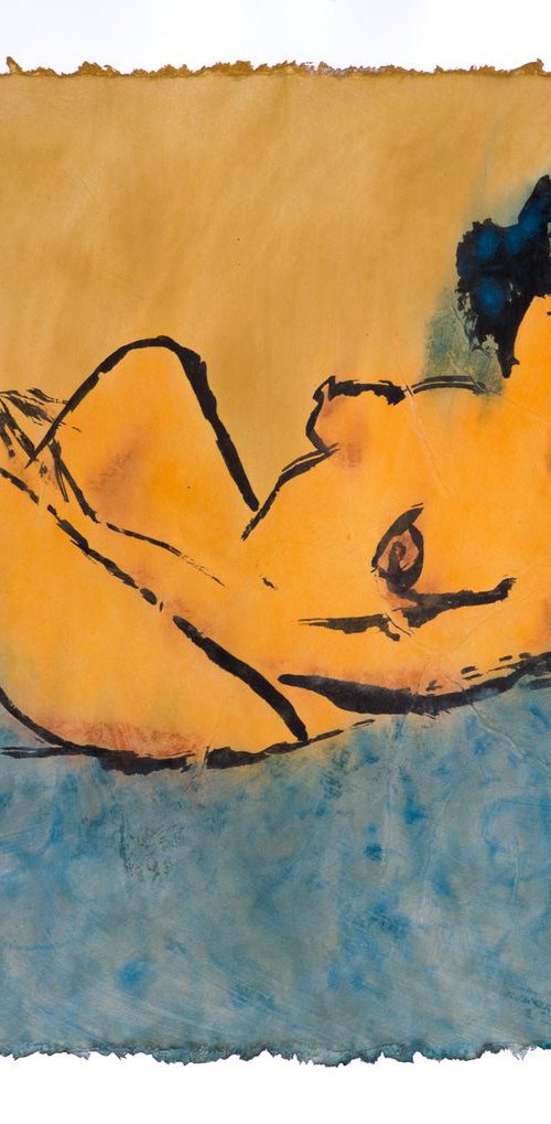 Female nude on huge bed by Marcel Garbi