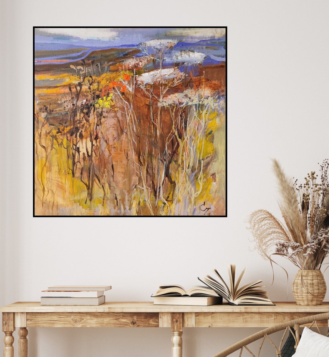 Expressive Landscape Oil Painting By Victoria Cozmolici, 24 X 24", Summer Wildflowers, Original Artwork