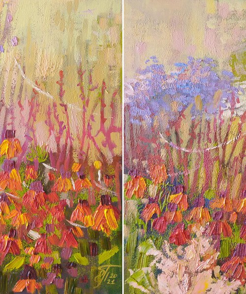 SUNLIT FLOWERS - diptych by Ekaterina Prisich