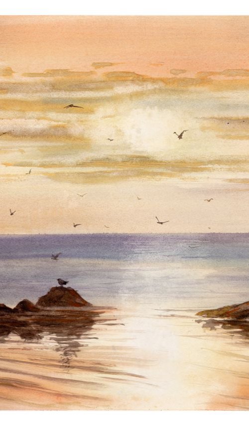 Seegulls and Sunset by Yulia Schuster