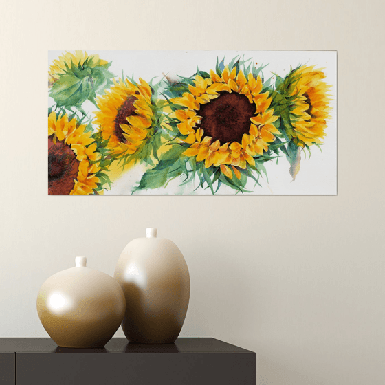 Sunflower painting, Sunflower watercolour painting, Floral Wall Art, Floral painting, yellow flower