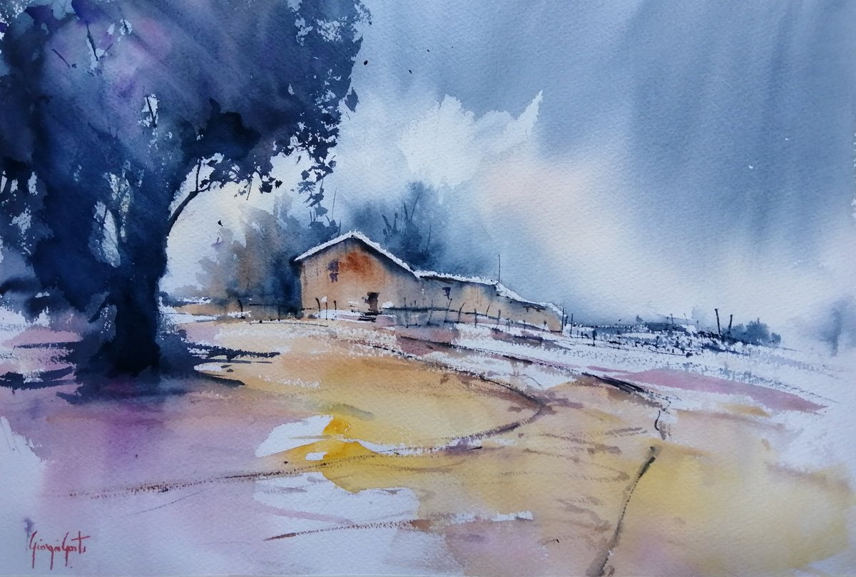 Impressionistic Watercolour , Countryside Landscape 16 By Giorgio Gosti, 21 X 14, Artwork For Sale On Artfinder