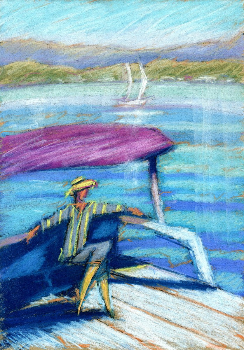 Mediterranean summer. Girl in a hat by Evgen Semenyuk
