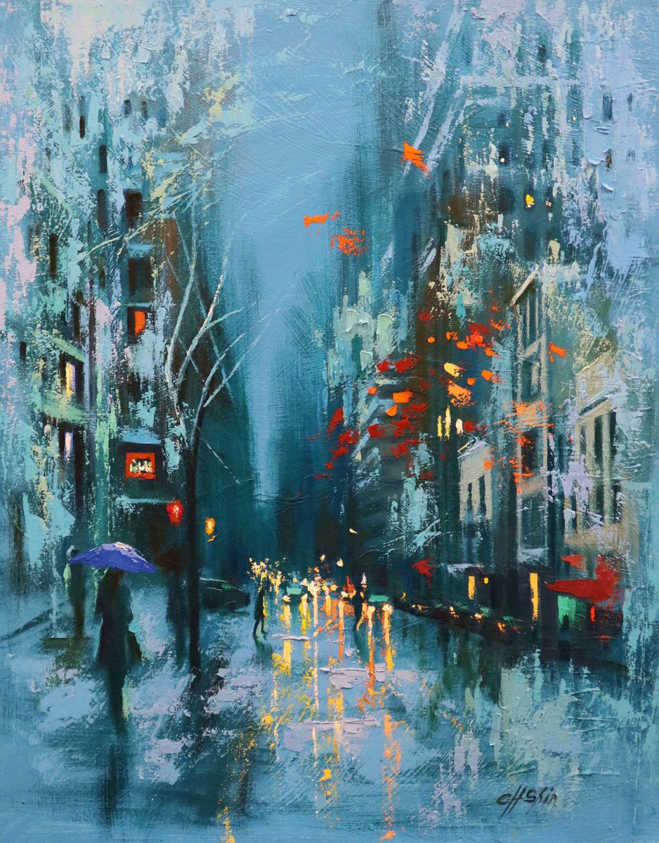 Winter Evening in Manhattan by Chin H Shin