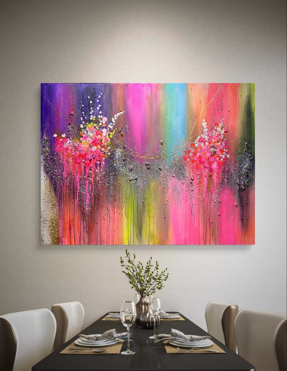 Abstract Painting By Henrieta Angel, 48 X 36, Prizmatic Love, Original Artwork