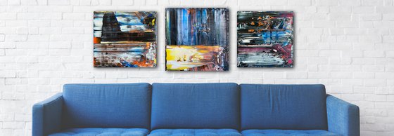 "Don't Make Us Do It" - Free USA Shipping - Save As A Series - Original PMS Abstract Acrylic Painting Triptych on Hand-Stretched Canvas - 52" x 18"