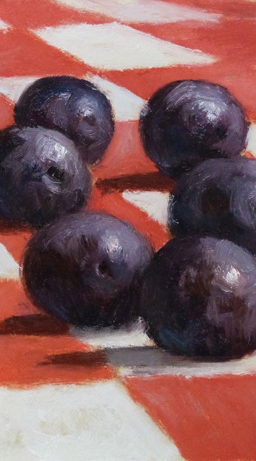 Plums on a Tablecloth by Pascal Giroud