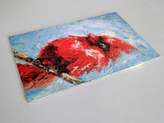 Cardinal Painting Original Art Red Bird Artwork Home Decor Small Wall Art