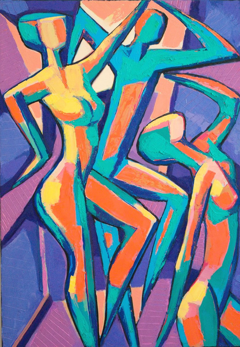 Expressive Portrait Oil Painting By Rumen Sazdov, 28 X 39", Familiy Euphoria, Original Artwork