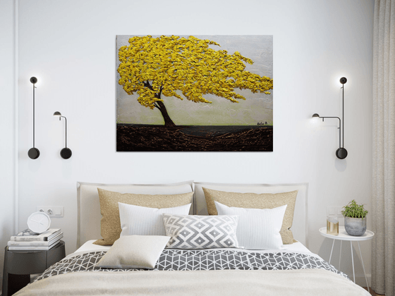 FLY - Large Modern Tree Painting, Abstract Textured Tree Art