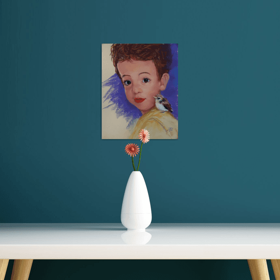 Baby & Sparrow / FROM THE PORTRAITS SERIES  /  ORIGINAL PAINTING