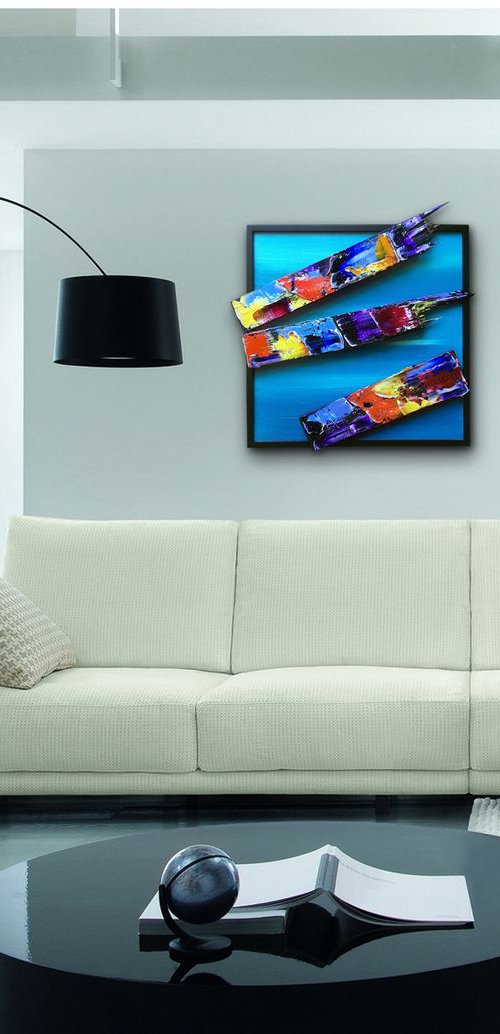 "Shipwrecked Series" - SAVE AS SERIES - Original PMS Mixed Media Sculptural Paintings On Canvas and Wood, Framed -  44 x 26 inches by Preston M. Smith (PMS)