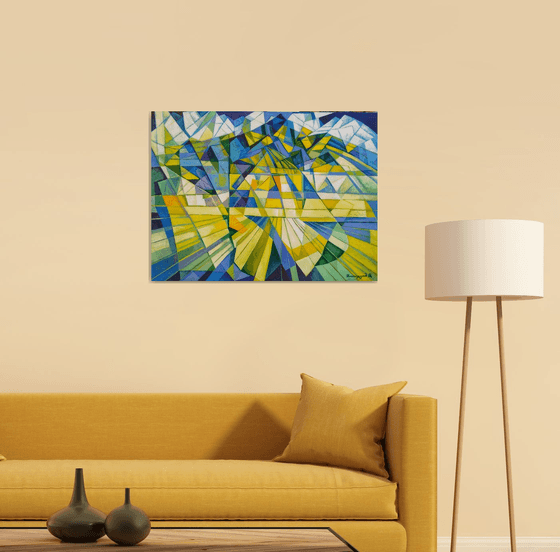 Cubism - Mountains - 3 (60x80cm, cubism, oil painting, ready to hang)
