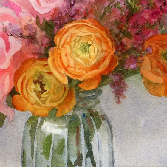 Bouquet with orange ranunculus