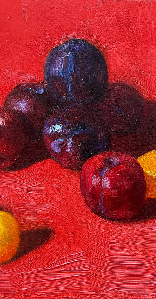 Still life with plums by Elina Arbidane