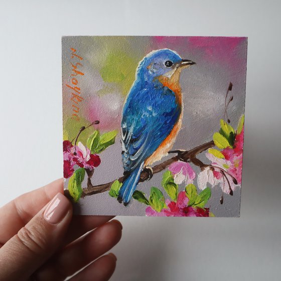 Bluebird mini oil painting