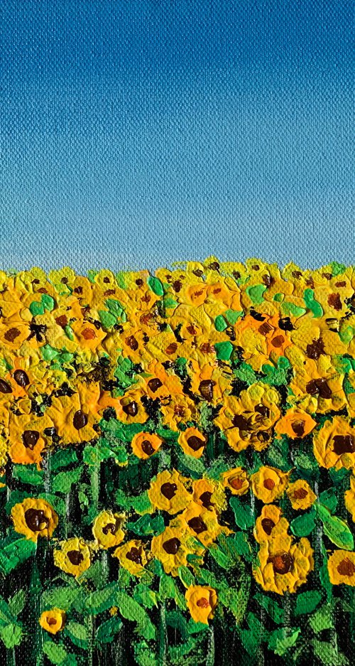 Sunflower field !!  Ready to hang painting!! Impasto flower painting!! Floral landscape by Amita Dand