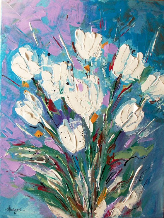 White Tulips-Acrylic painting on canvas