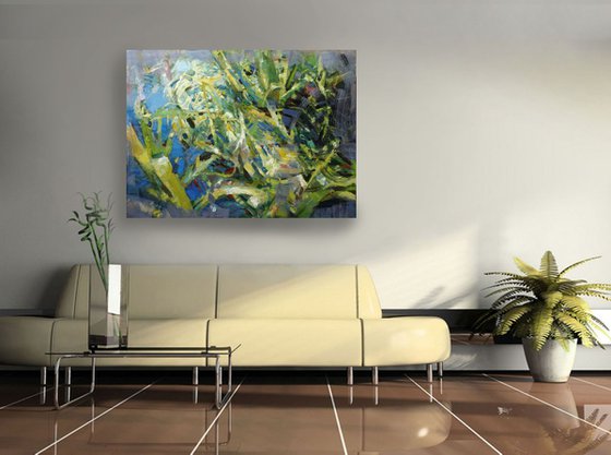 Oil painting River herbs, large painting 91x122cm,