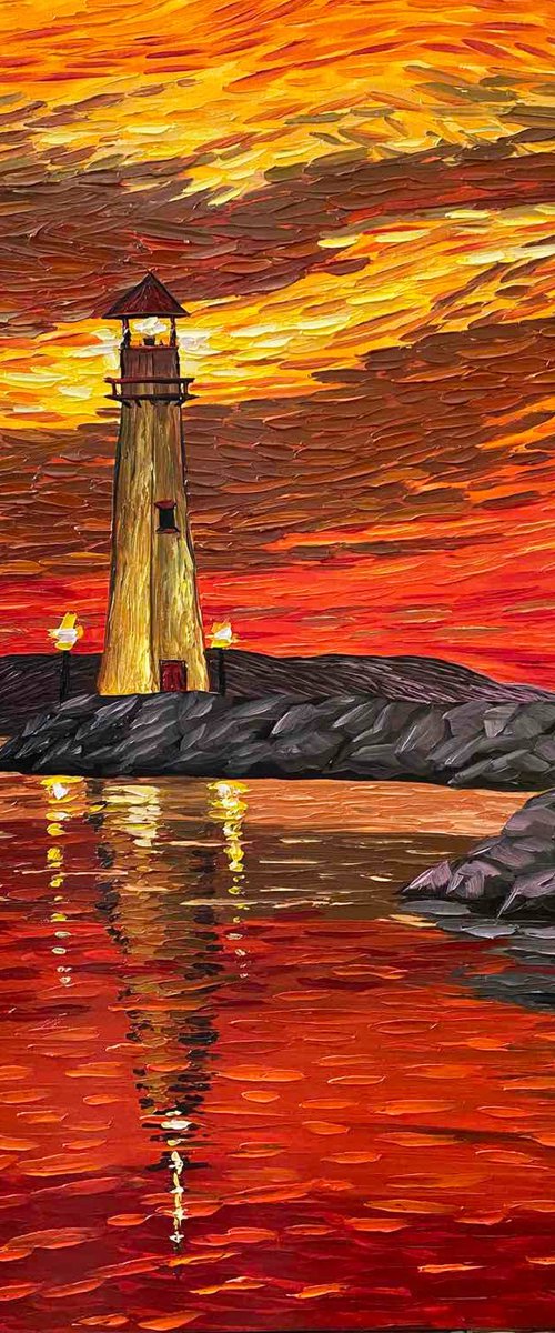 Sunset Lighthouse by Elena Adele Dmitrenko