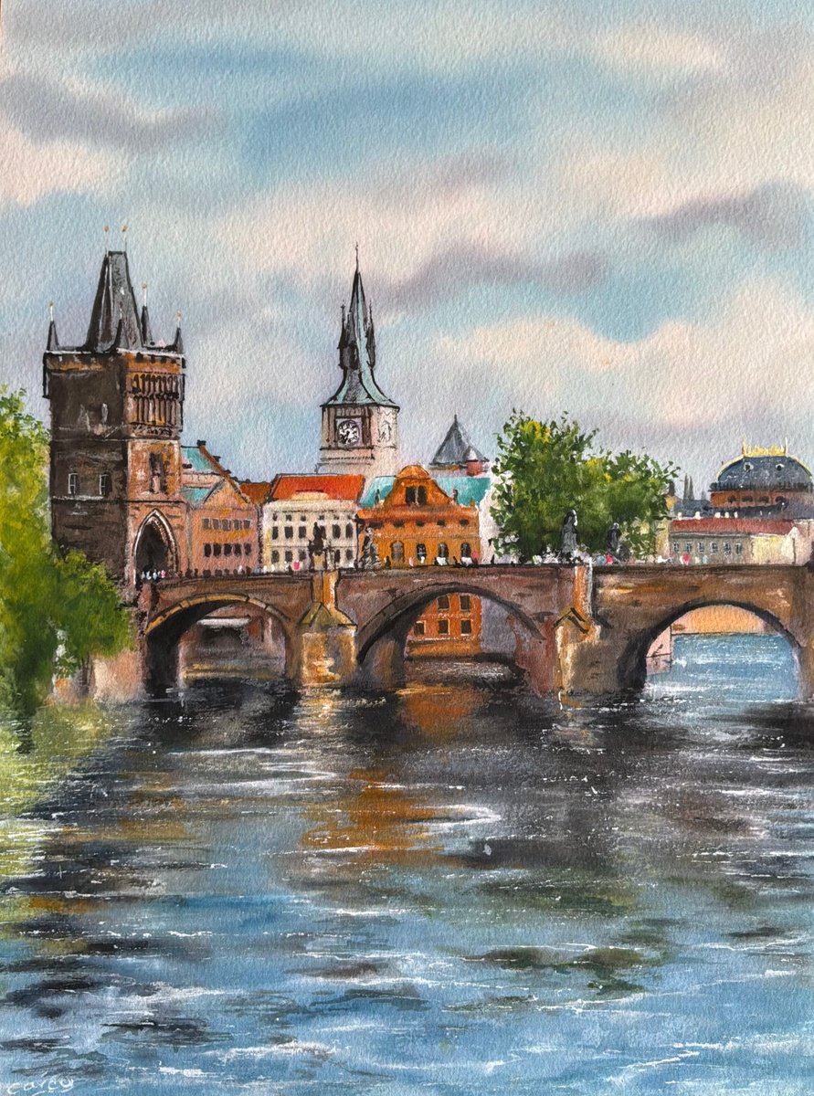 Photorealistic Watercolour , Charles Bridge, Prague By Darren Carey, 11 X 15, Artwork For Sale On Artfinder
