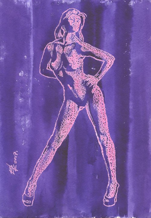 Nude on lilac . 21X29.5cm by Vitaliy Koriakin