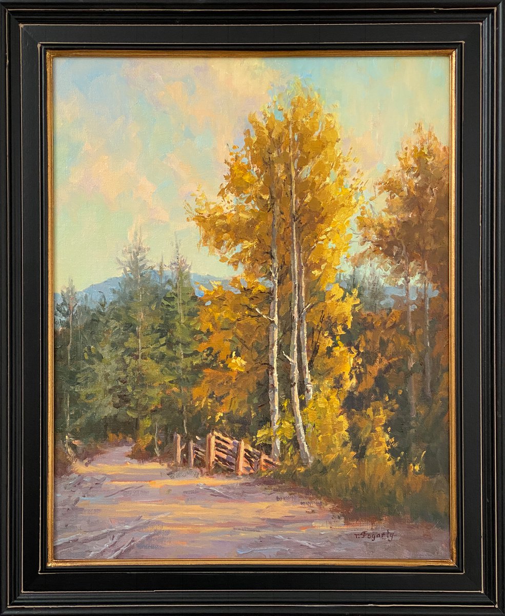 Impressionistic Landscape Oil Painting By Tatyana Fogarty, 20 X 24", Aspen Golden Glow Landscape, Original Artwork