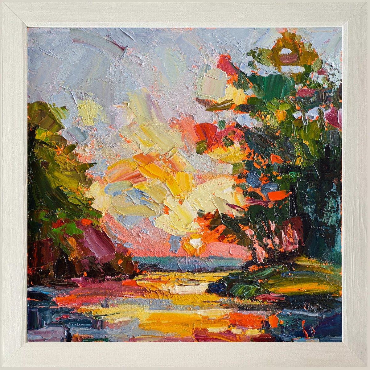 Impressionistic Landscape Oil Painting By Daria Zavadenko, 14 X 14, Chasing The Sun, Original Artwork