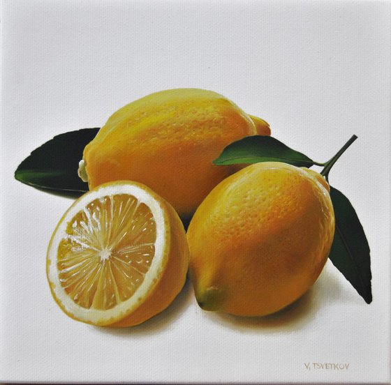 Custom painting-KATHLEEN, Still life with lemons , Original oil on canvas