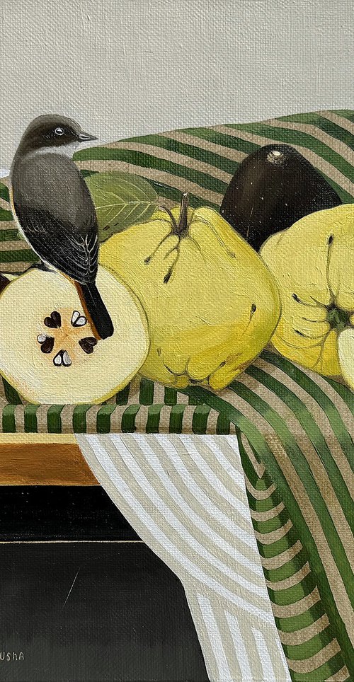 Quince, avocado and bird by Kseniya Berestova
