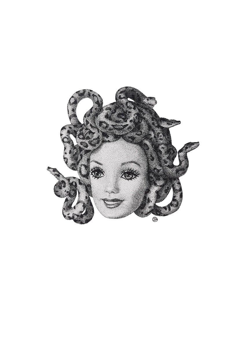Surrealistic Ink Drawing , Gorgona Doll By Iana Cherepanska, 5 X 7, Artwork For Sale On Artfinder