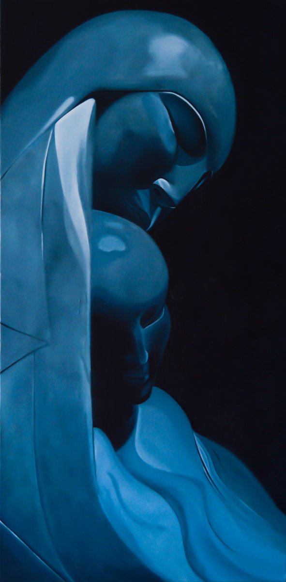 Organic Portrait Oil Painting By Roman Sedlak, 20 X 39", Mother And Child, Original Artwork