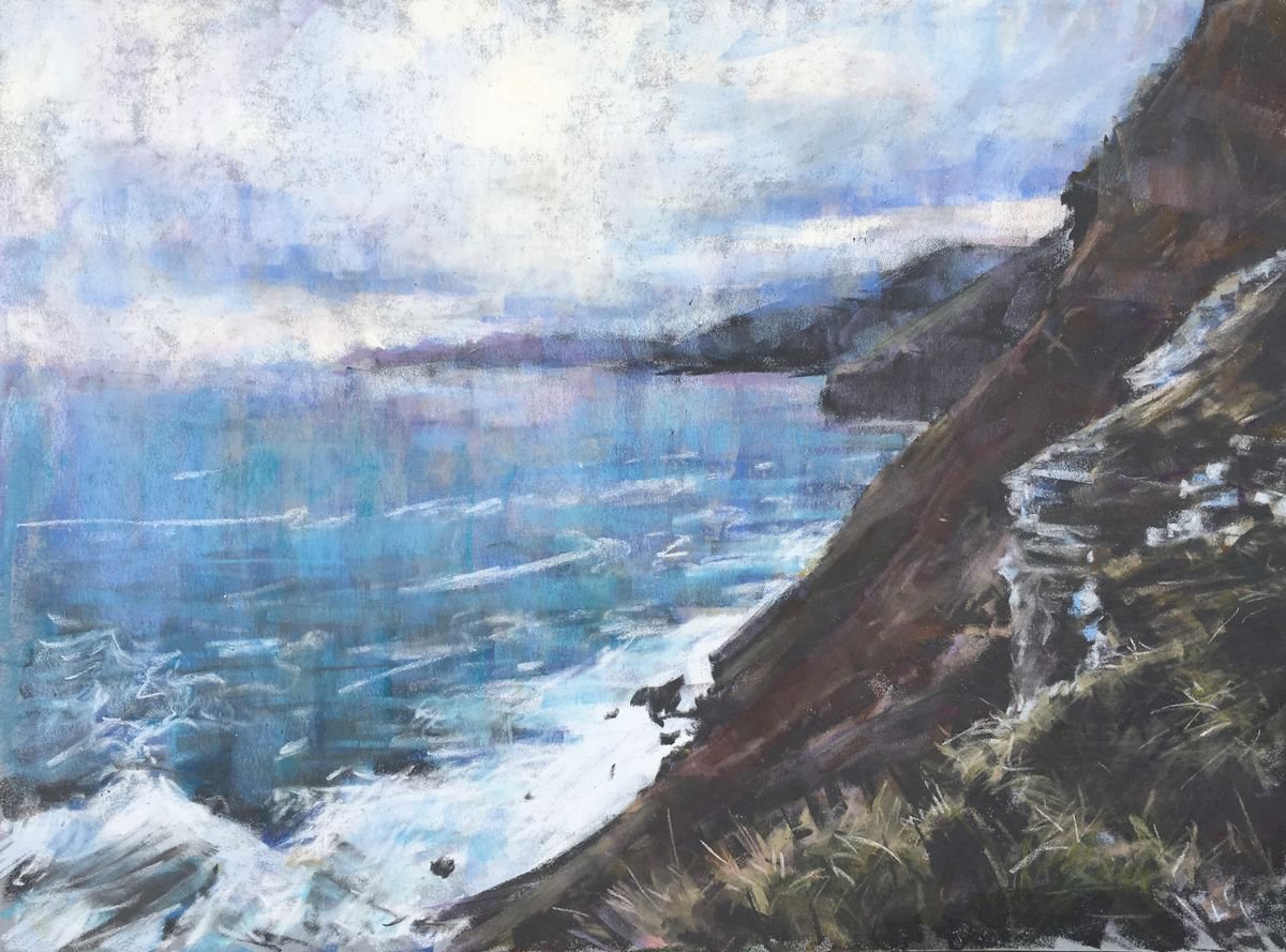 Expressive Landscape Pastel Drawing By Louise Gillard, 16 X 12", North Cornwall Coast, Original Artwork