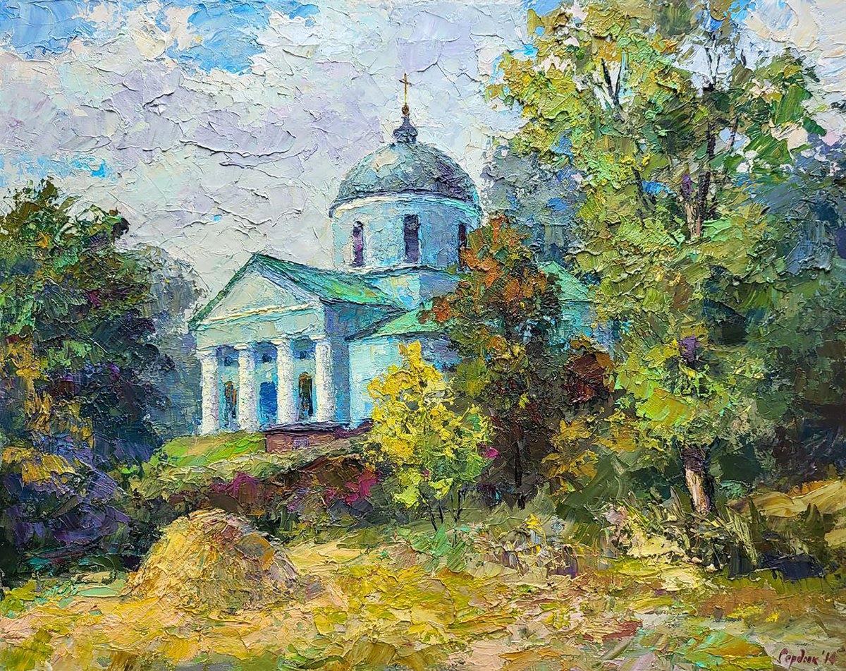 Impressionistic Landscape Oil Painting By Boris Serdyuk, 35 X 24, Ascension Cathedral, Original Artwork