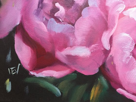 Original oil painting peonies bouquet