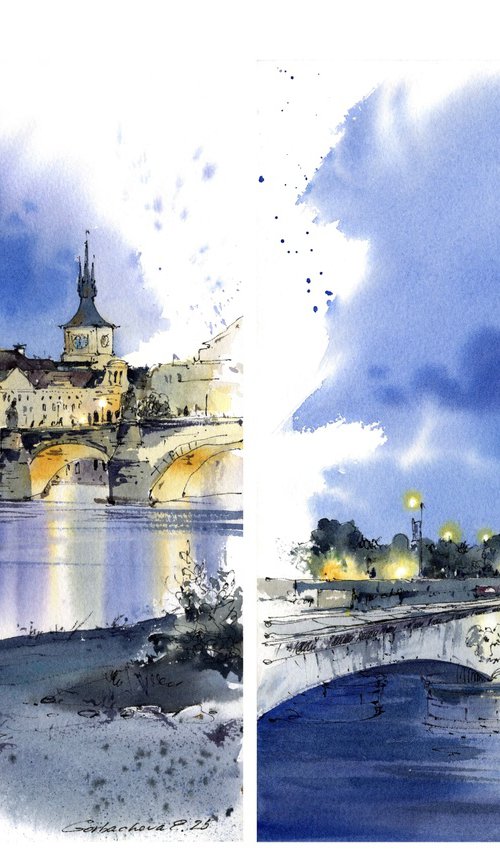 Paris and Prague(Diptych) by Eugenia Gorbacheva