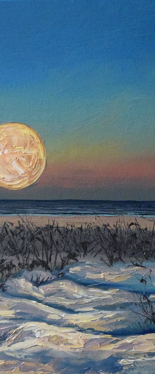 "Moon Lullaby" 40 x 30 cm, Ready To Hang/ seascape/ moon /shore/realism /surrealism/ romantic/ impressionism by Elena Adele Dmitrenko