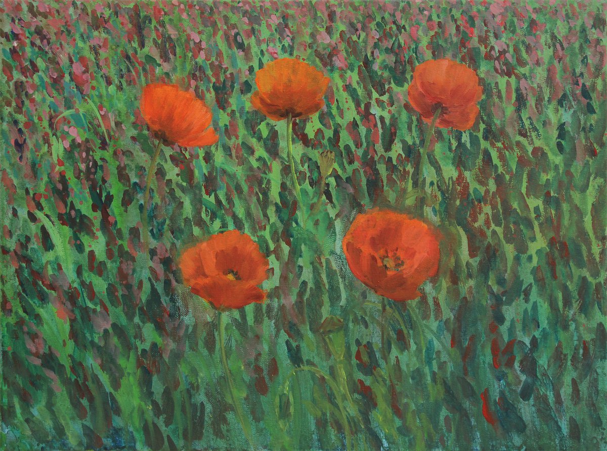 Poppies in a Field of Red Clover II - Maki v polju rdeče detelje II, 2020 by Alenka Koderman