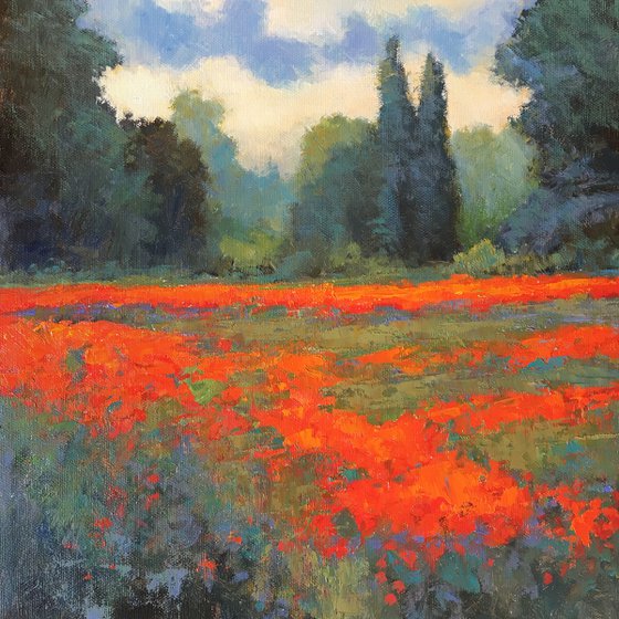 Spring Red Poppy Field flower field impressionist landscape