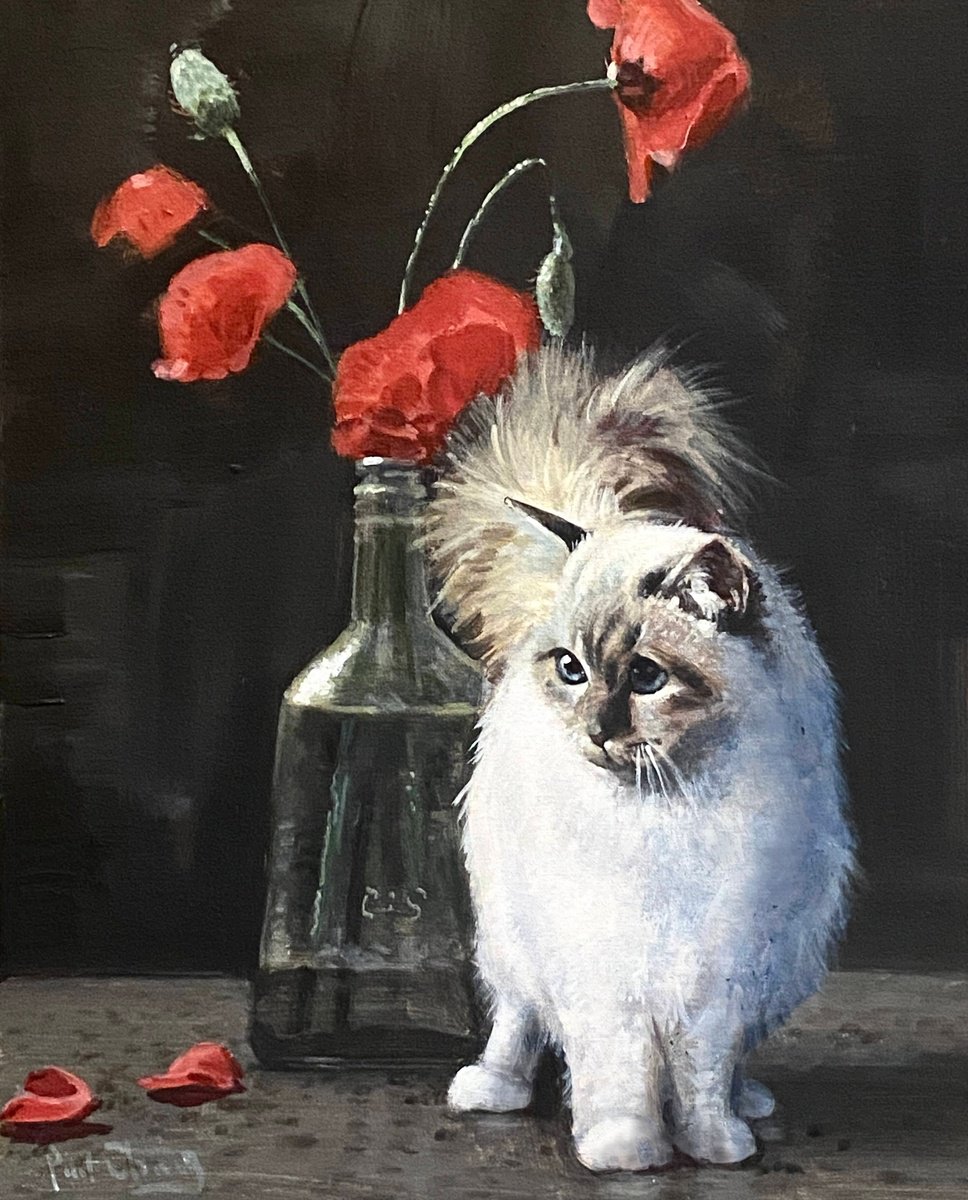 Cat With Flowers by Paul Cheng